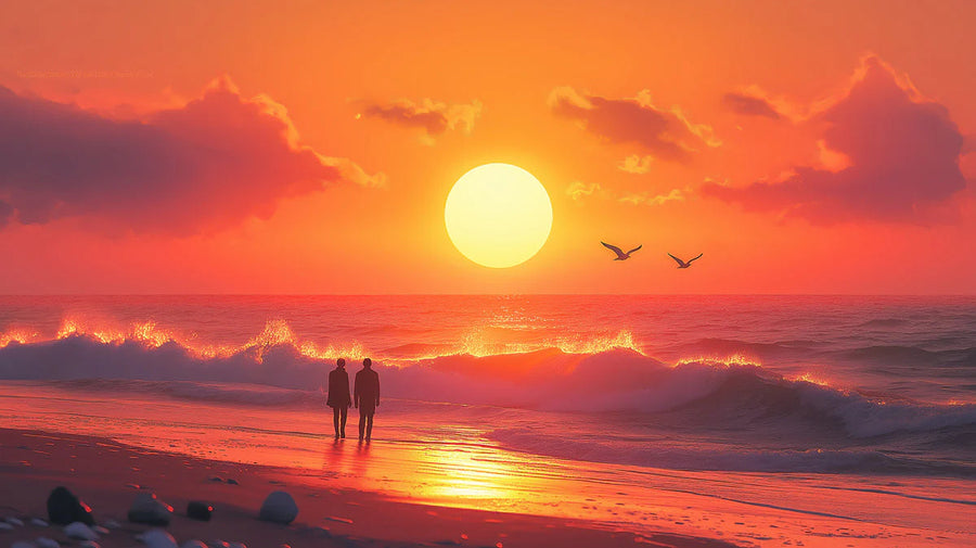 Sunrise Wallpaper Mural – Dawn Wall Mural – Sunrise with Silhouettes Various Colors (Orange, Red, etc.) of Sunrise printable artwork