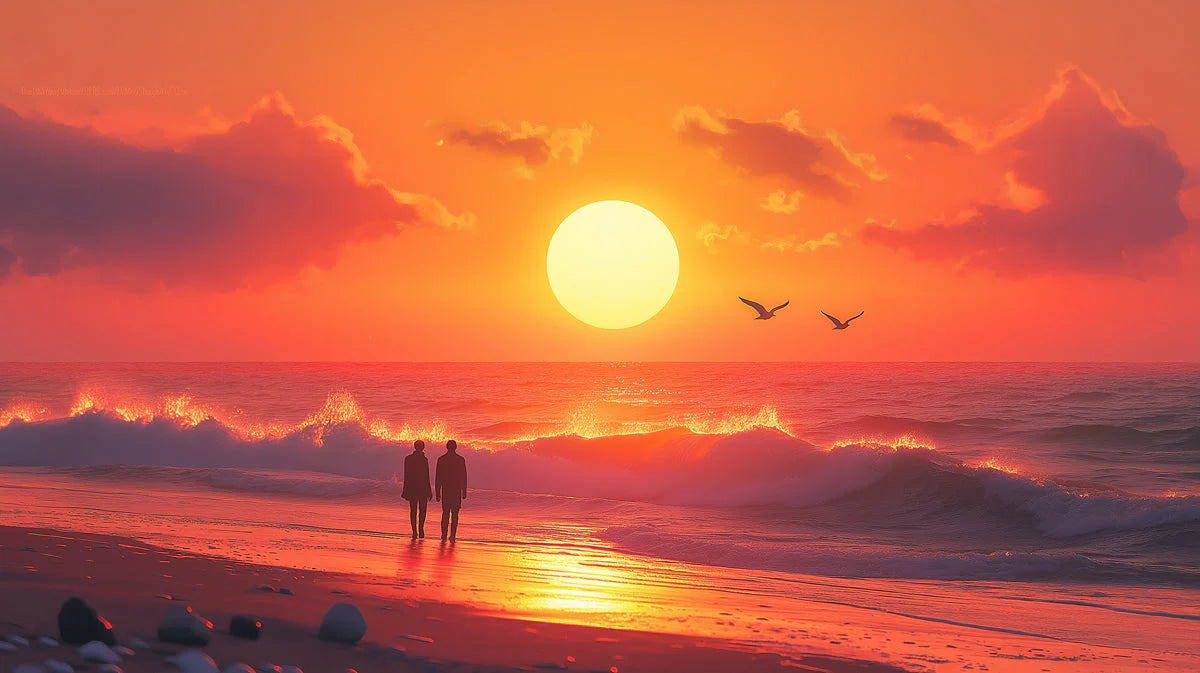 Sunrise with Silhouettes Various Colors (Orange, Red, etc.) of Sunrise Mural Wallpaper - room preview 02