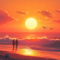 Sunrise with Silhouettes Various Colors (Orange, Red, etc.) of Sunrise Mural Wallpaper - room preview 02