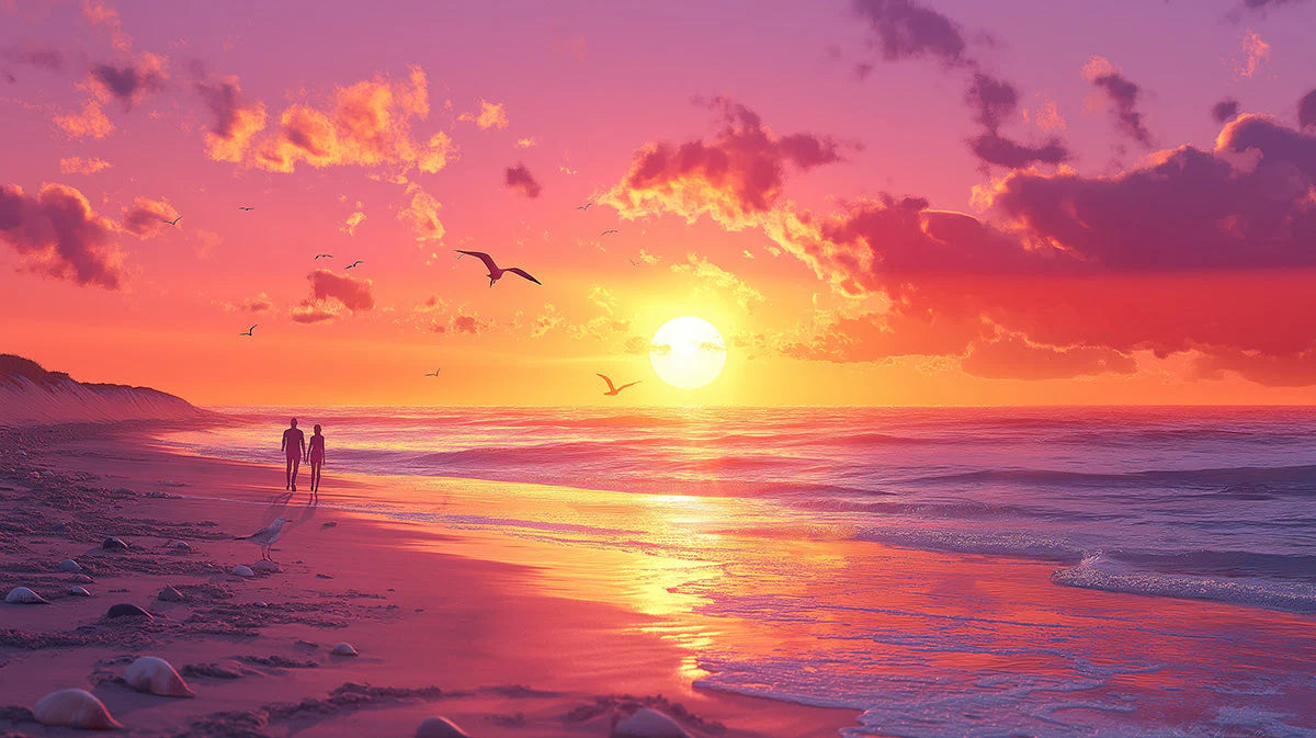 Sunrise with Silhouettes Various Colors (Orange, Red, etc.) of Sunrise Mural Wallpaper - room preview 02