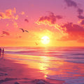 Sunrise with Silhouettes Various Colors (Orange, Red, etc.) of Sunrise Mural Wallpaper - room preview 02