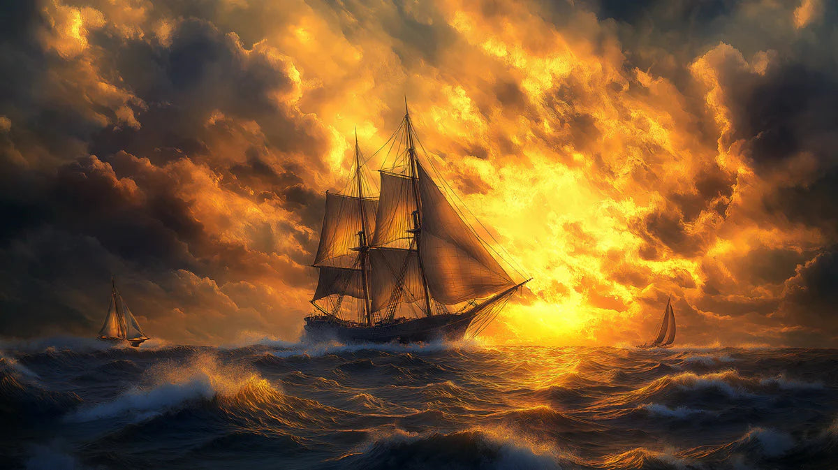 Stormy Sea with Ship Various Colors (Orange, Brown, etc.) of Stormy Sea Mural Wallpaper - room preview 02