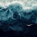 Turbulent Sea with Seagulls Mural Wallpaper in Cafe Various Colors (Blue, White, etc.) of Turbulent Sea Mural Wallpaper - room preview 02
