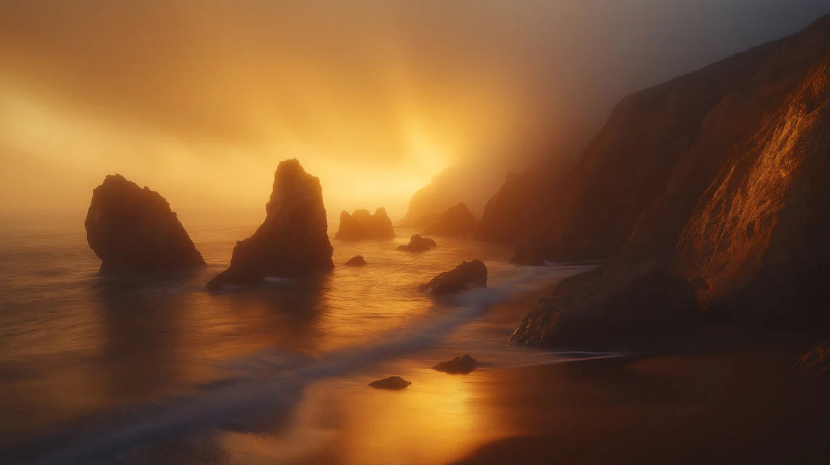 Sunrise over Rocks Various Colors (Orange, Brown, etc.) of Sunrise Mural Wallpaper - room preview 02
