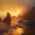 Sunrise over Rocks Various Colors (Orange, Brown, etc.) of Sunrise Mural Wallpaper - room preview 02
