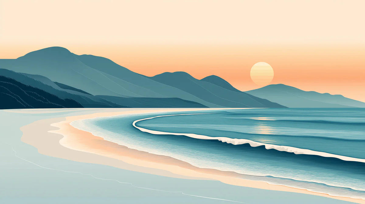 Coastal Sunrise and Mountains Various Colors (Orange, Blue, Green, etc.) of Coastal Sunrise Mural Wallpaper - room preview 02