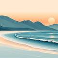 Coastal Sunrise and Mountains Various Colors (Orange, Blue, Green, etc.) of Coastal Sunrise Mural Wallpaper - room preview 02