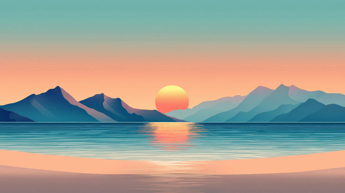 Coastal Sunrise and Mountains Various Colors (Orange, Blue, Green, etc.) of Coastal Sunrise Mural Wallpaper - room preview 02