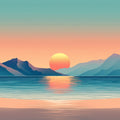 Coastal Sunrise and Mountains Various Colors (Orange, Blue, Green, etc.) of Coastal Sunrise Mural Wallpaper - room preview 02