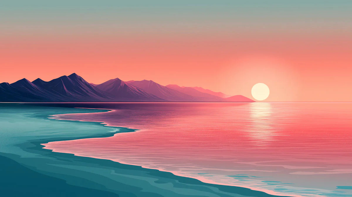 Coastal Sunrise and Mountains Various Colors (Orange, Blue, Green, etc.) of Coastal Sunrise Mural Wallpaper - room preview 02
