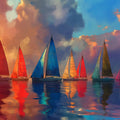 Sailboats and Sunset Clouds Various Colors (Red, Blue, etc.) of Sailboats and Sunset Mural Wallpaper - room preview 02