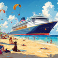 Cruise Ship and Beach Various Colors (Blue, White, etc.) of Cruise Ship and Beach Mural Wallpaper - room preview 02