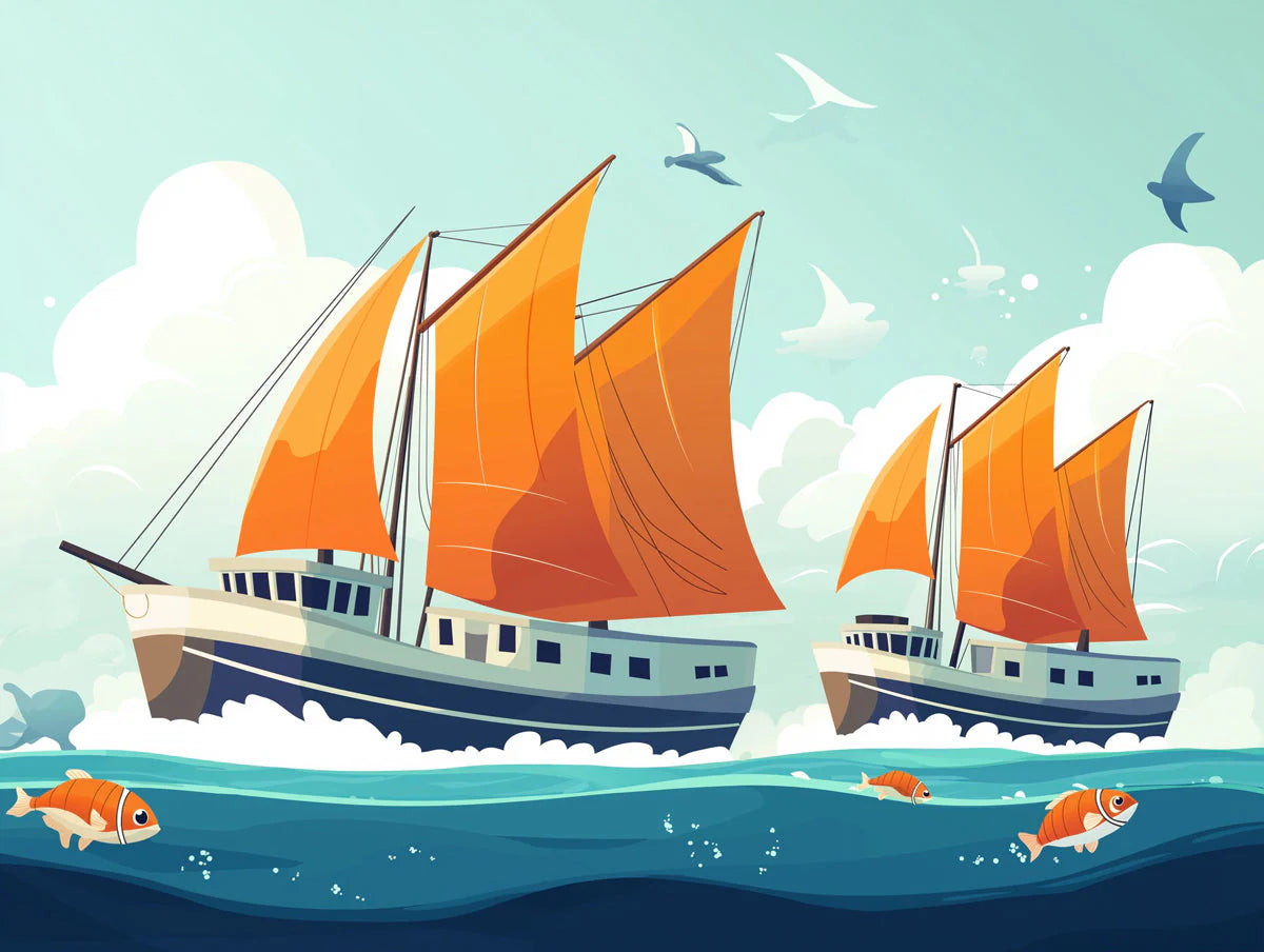 Sailing Boats Various Colors (Orange, Blue, etc.) of Sailing Boats Mural Wallpaper - room preview 02