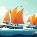 Sailing Boats Various Colors (Orange, Blue, etc.) of Sailing Boats Mural Wallpaper - room preview 02