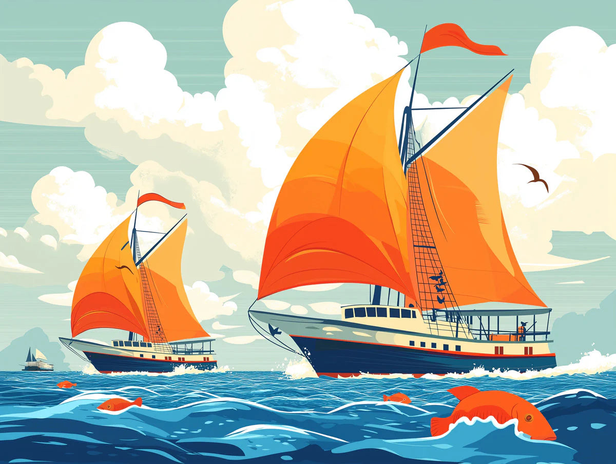 Sailing Boats Various Colors (Orange, Blue, etc.) of Sailing Boats Mural Wallpaper - room preview 02