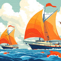 Sailing Boats Various Colors (Orange, Blue, etc.) of Sailing Boats Mural Wallpaper - room preview 02