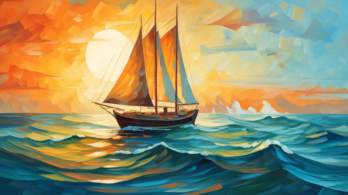 Sunset and Sailboat Various Colors (Orange, Blue, etc.) of Sunset and Sailboat Mural Wallpaper - room preview 02
