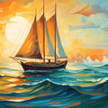 Sunset and Sailboat Various Colors (Orange, Blue, etc.) of Sunset and Sailboat Mural Wallpaper - room preview 02