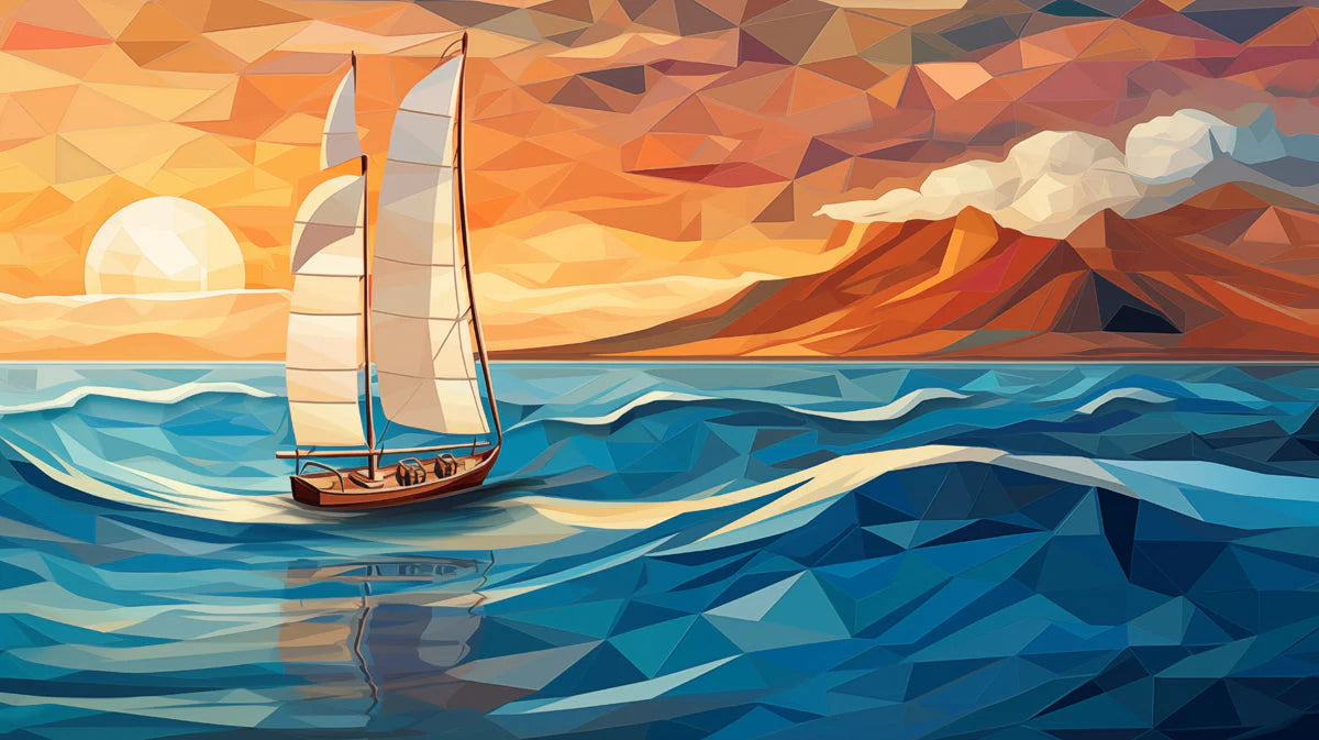 Sunset and Sailboat Various Colors (Orange, Blue, etc.) of Sunset and Sailboat Mural Wallpaper - room preview 02