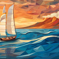 Sunset and Sailboat Various Colors (Orange, Blue, etc.) of Sunset and Sailboat Mural Wallpaper - room preview 02