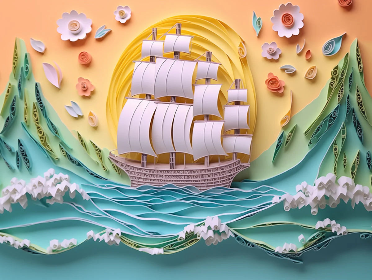 Paper Art Sailboat Mural Wallpaper Various Colors (Pink, Green, etc.) of Paper Art Sailboat Mural Wallpaper - room preview 02