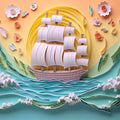 Paper Art Sailboat Mural Wallpaper Various Colors (Pink, Green, etc.) of Paper Art Sailboat Mural Wallpaper - room preview 02