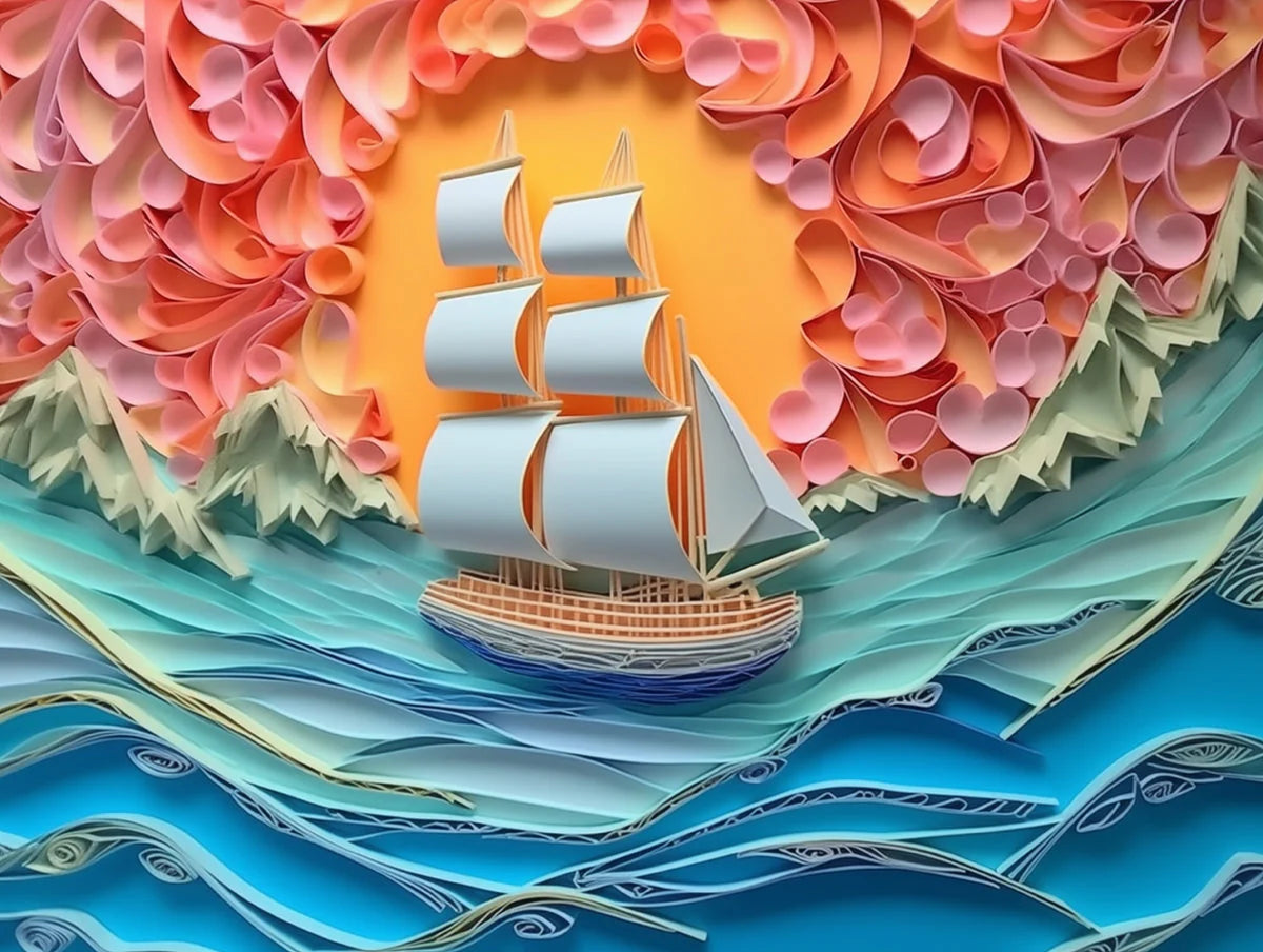 Paper Art Sailboat Mural Wallpaper Various Colors (Pink, Green, etc.) of Paper Art Sailboat Mural Wallpaper - room preview 02