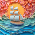 Paper Art Sailboat Mural Wallpaper Various Colors (Pink, Green, etc.) of Paper Art Sailboat Mural Wallpaper - room preview 02