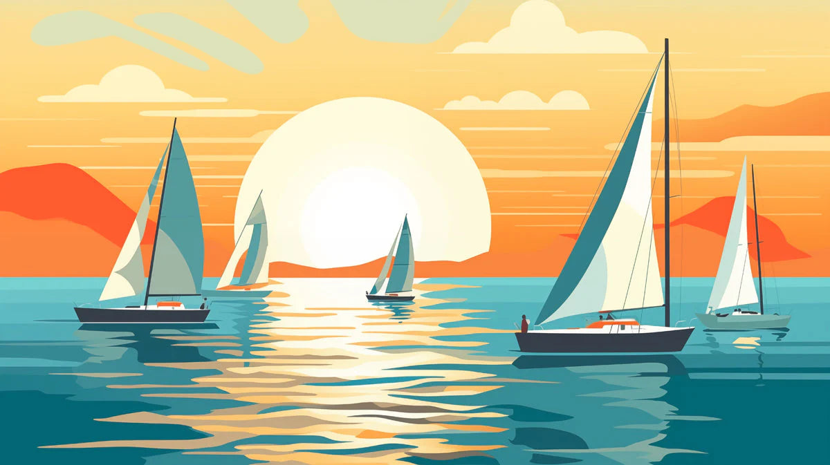 Sunset and Sailing Boats Various Colors (Orange, Blue, etc.) of Sunset and Sailing Boats Mural Wallpaper - room preview 02