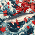 Salmon and Maple Leaves Mural Wallpaper for a living room Mural Wallpaper - room preview 02