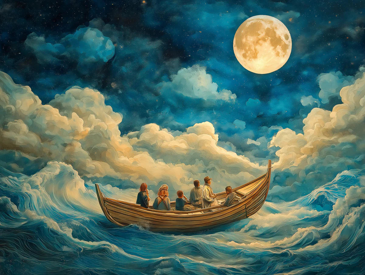 Moonlit Boat Ride Mural Wallpaper in Nursery Various Colors (Blue, Yellow, etc.) of Moonlit Boat Mural Wallpaper - room preview 02
