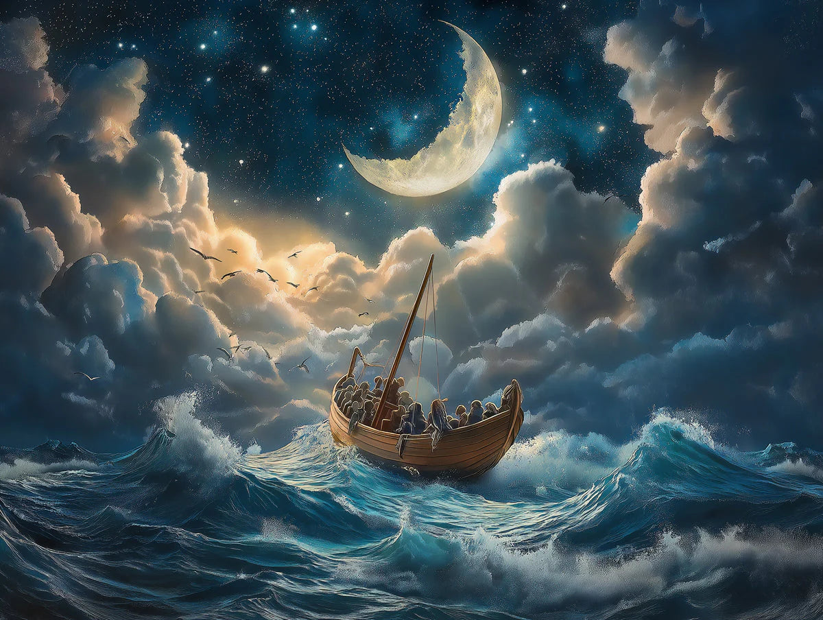 Moonlit Boat Ride Mural Wallpaper in Nursery Various Colors (Blue, Yellow, etc.) of Moonlit Boat Mural Wallpaper - room preview 02