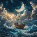 Moonlit Boat Ride Mural Wallpaper in Nursery Various Colors (Blue, Yellow, etc.) of Moonlit Boat Mural Wallpaper - room preview 02