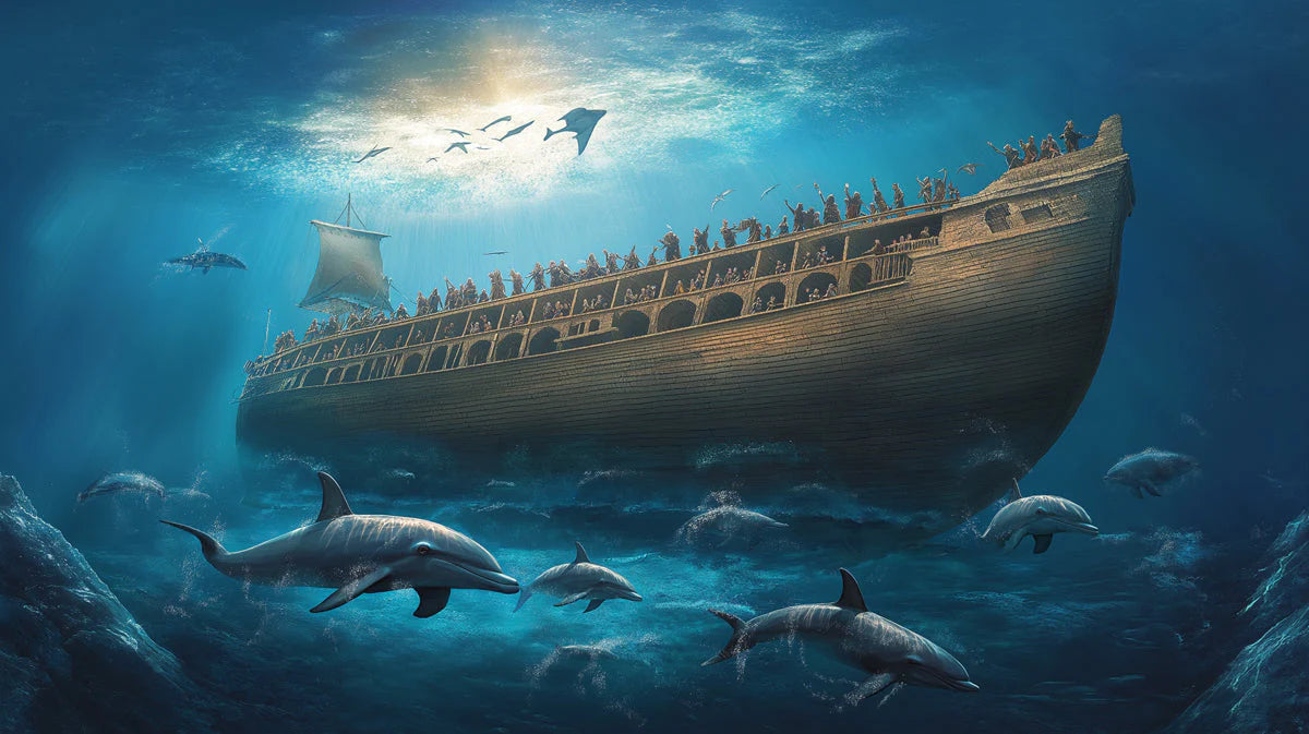 Noah's Ark Underwater Various Colors (Blue, Brown, etc.) of Noah's Ark Mural Wallpaper - room preview 02