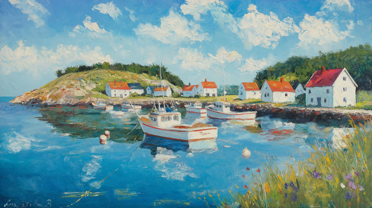 Coastal Village Various Colors (Blue, White, Red, etc.) of Coastal Village Mural Wallpaper - room preview 02