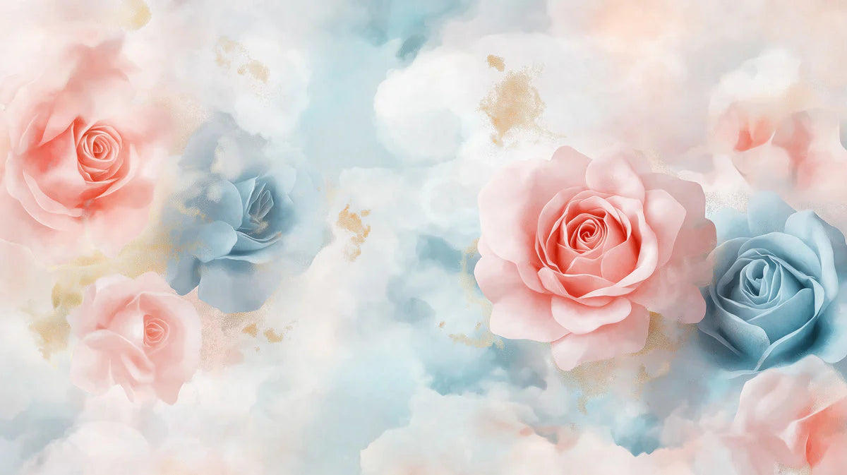Romantic Pink Roses Various Colors (Pink, Blue, etc.) of Pink Roses Mural Wallpaper - room preview 02