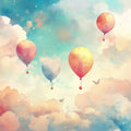 Hot Air Balloon and Clouds Various Colors (Blue, Orange, etc.) of Balloons Mural Wallpaper - room preview 02
