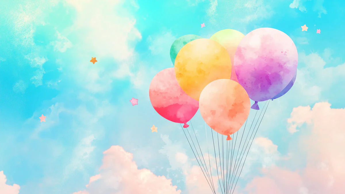 Hot Air Balloon and Clouds Various Colors (Blue, Orange, etc.) of Balloons Mural Wallpaper - room preview 02
