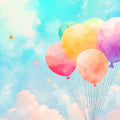 Hot Air Balloon and Clouds Various Colors (Blue, Orange, etc.) of Balloons Mural Wallpaper - room preview 02