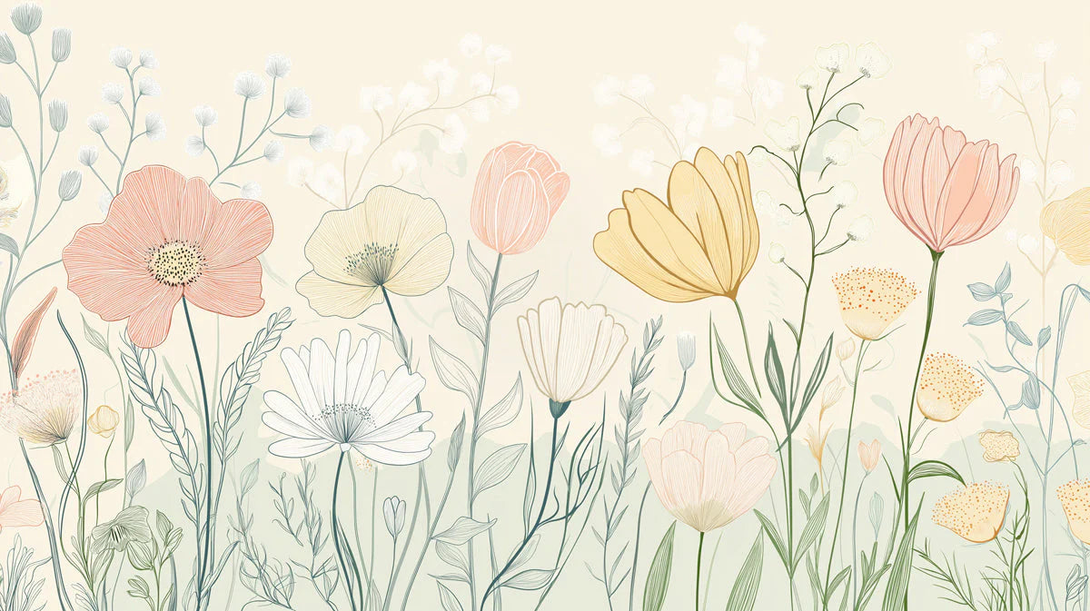 Floral Wallpaper in Bedroom Various Colors (Pink, Yellow, etc.) of Flowers Mural Wallpaper - room preview 02
