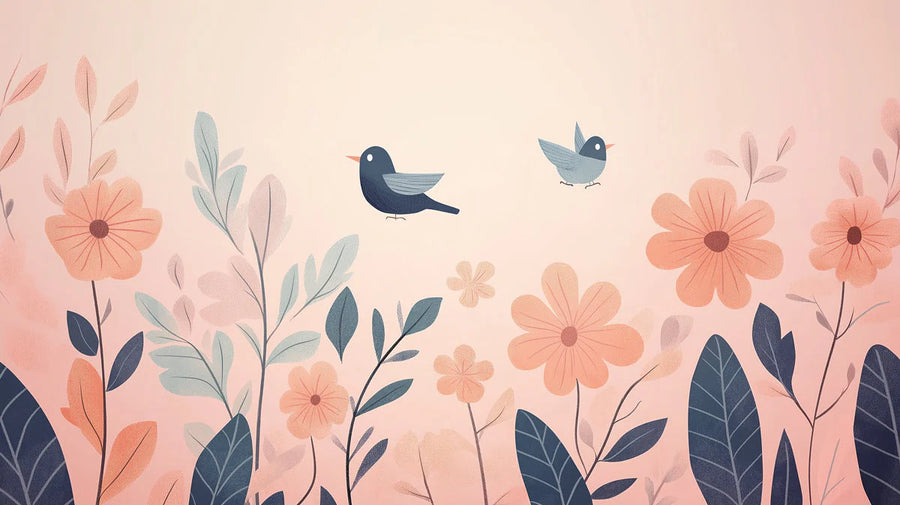 Floral Wallpaper Mural – Flower Wallpaper – Bird and Floral Wallpape Various Colors (Pink, Blue, etc.) of Birds printable artwork