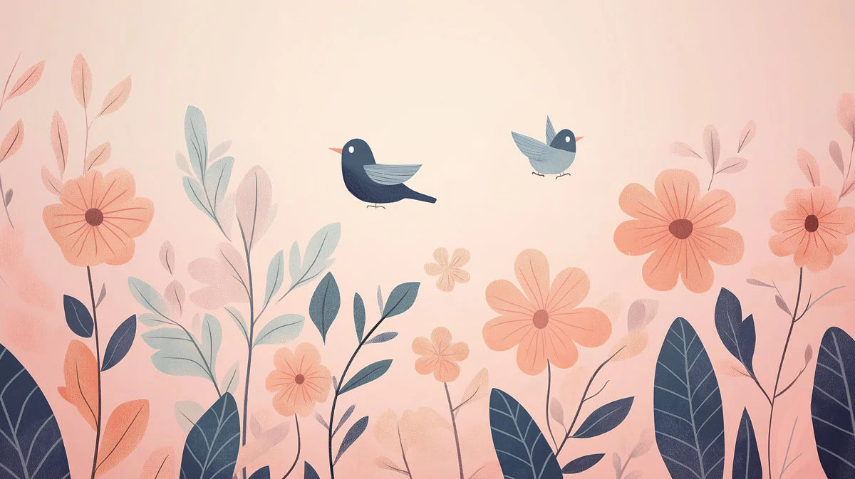 Bird and Floral Wallpape Various Colors (Pink, Blue, etc.) of Birds Mural Wallpaper - room preview 02