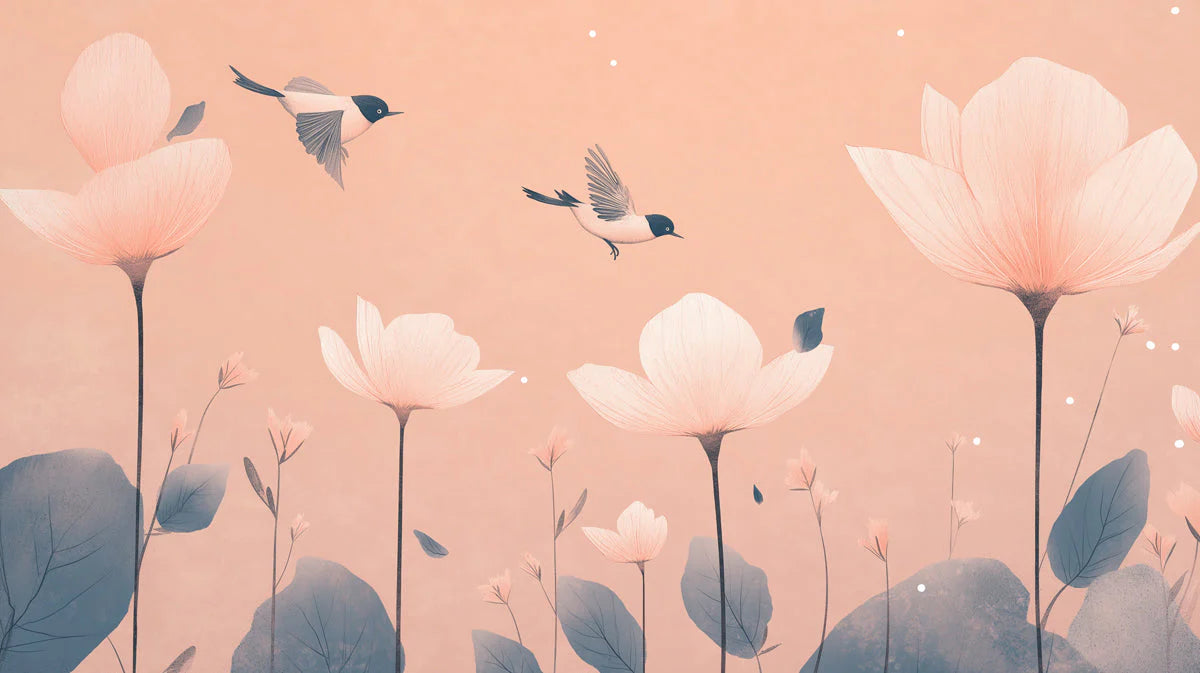 Bird and Floral Wallpape for a living room Various Colors (Pink, Blue, etc.) of Birds Mural Wallpaper - room preview 02