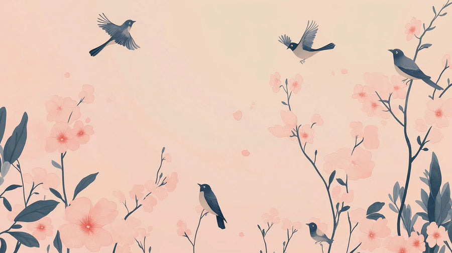 Chinoiserie Wallpaper Mural – Chinese Style Wall Mural – Bird and Floral Wallpape for a commercial space Various Colors (Pink, Blue, etc.) of Birds printable artwork