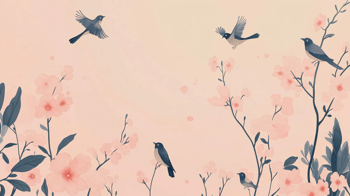 Bird and Floral Wallpape for a commercial space Various Colors (Pink, Blue, etc.) of Birds Mural Wallpaper - room preview 02
