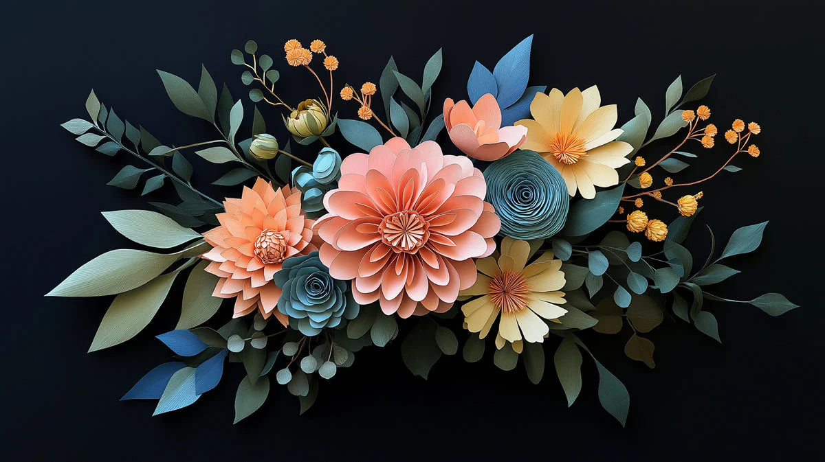 Dark Floral Wallpaper in Living Room Various Colors (Orange, Blue, etc.) of Flowers Mural Wallpaper - room preview 02