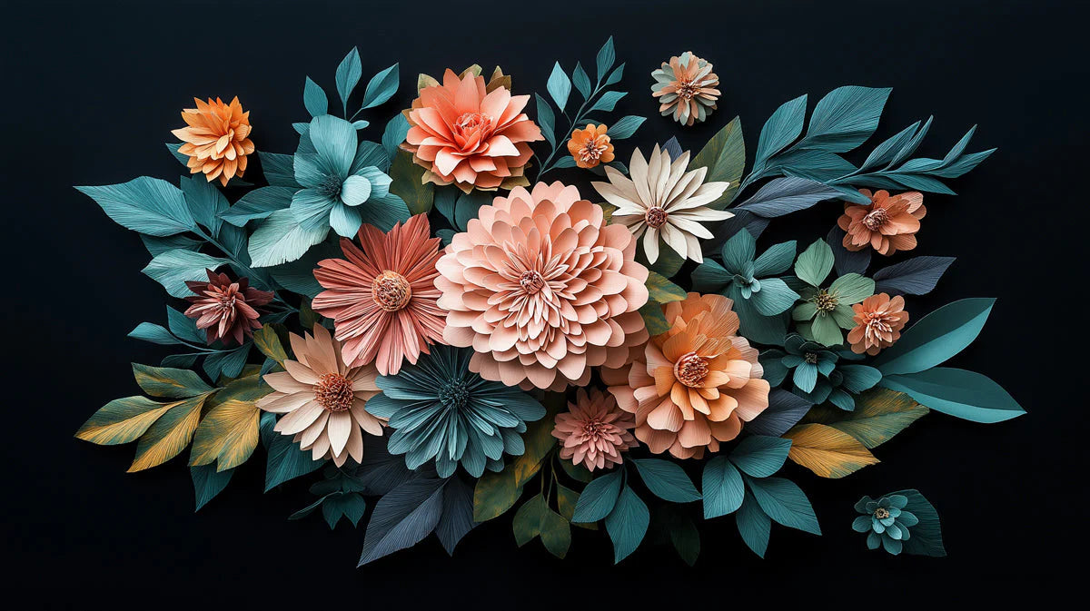 Dark Floral Wallpaper for a bed room Various Colors (Orange, Blue, etc.) of Flowers Mural Wallpaper - room preview 02