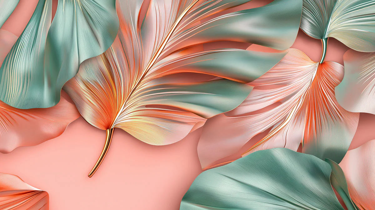 Tropical Leaf Various Colors (Orange, Green, etc.) of Tropical Leaves Mural Wallpaper - room preview 02