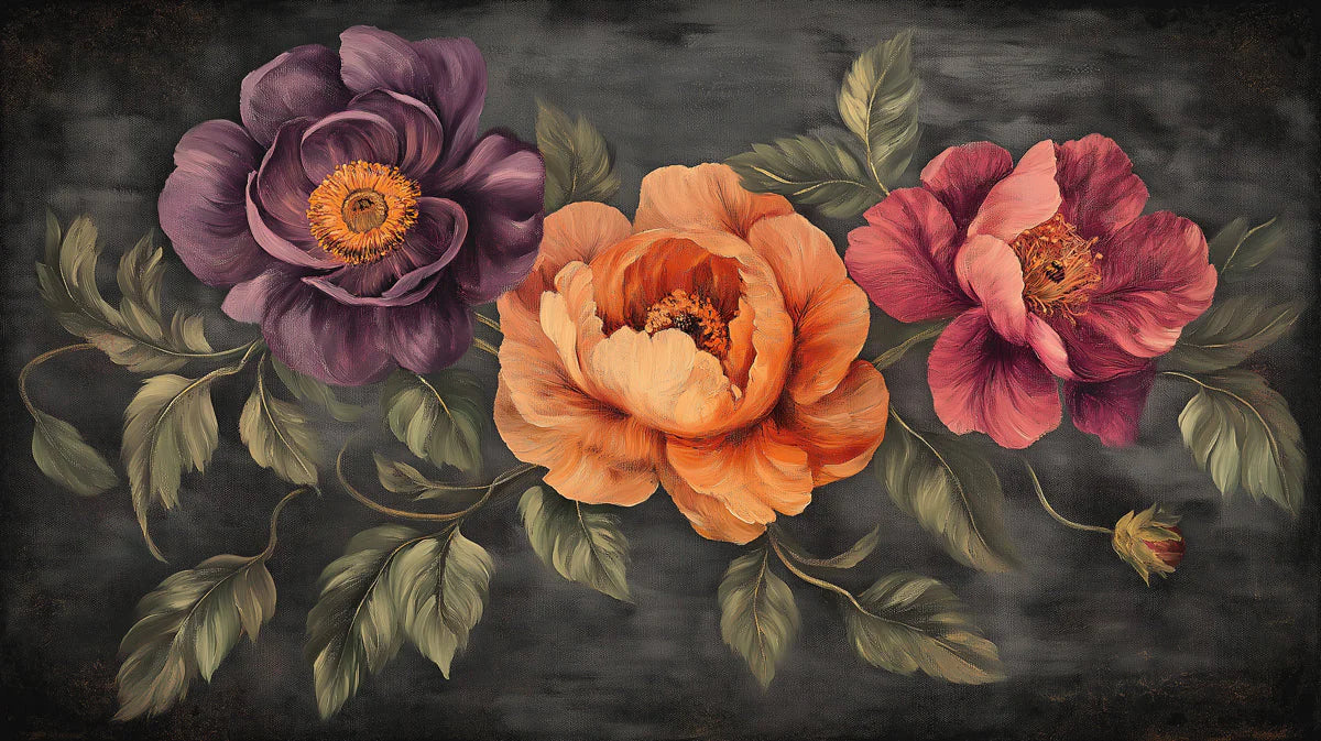Large Floral Various Colors (Purple, Orange, etc.) of Large Flowers Mural Wallpaper - room preview 02