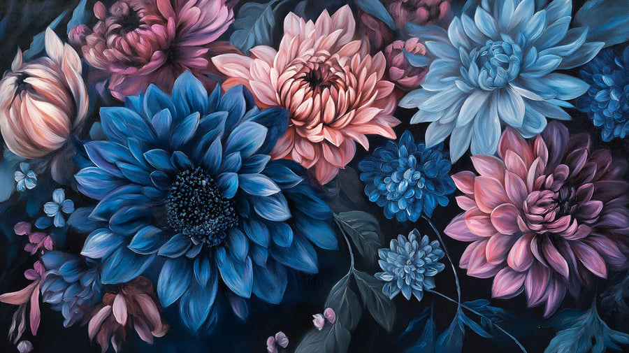 Floral Wallpaper Mural – Flower Wallpaper – Blue and Pink Floral Various Colors (Blue, Pink, etc.) of Romantic Flowers printable artwork